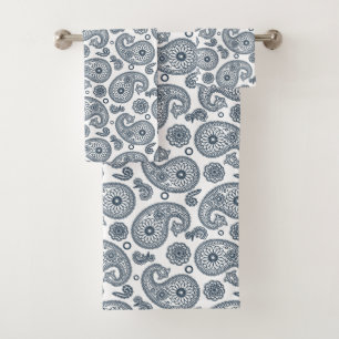 Motif en cachemire bleu foncé indien sur blanc