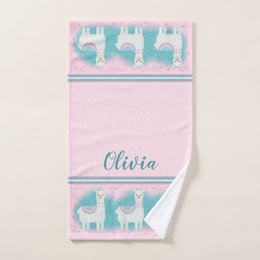 Motif en lama rose et menthe (Serviette à main)