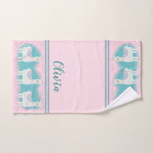 Motif en lama rose et menthe (Serviette à main)