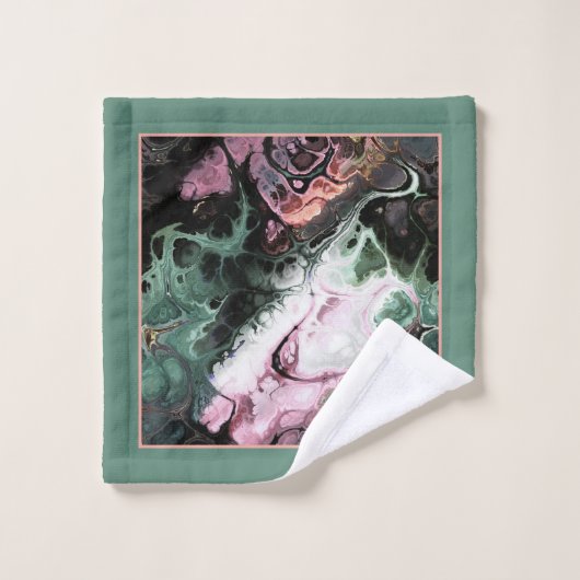 Motif en marbre rose, gris-vert, monogramme (Gant de toilette)