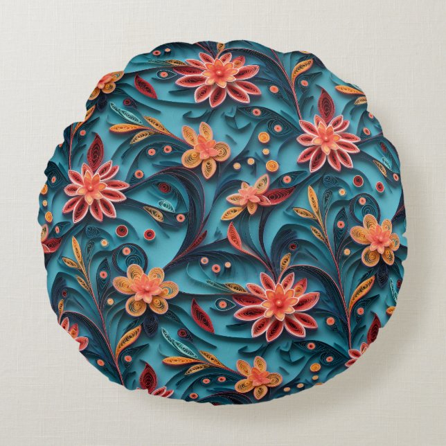 Motif en papier floral transparent Coussin rond (Devant)