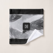 Motif en plume noire et grise avec Monogramme (Gant de toilette)