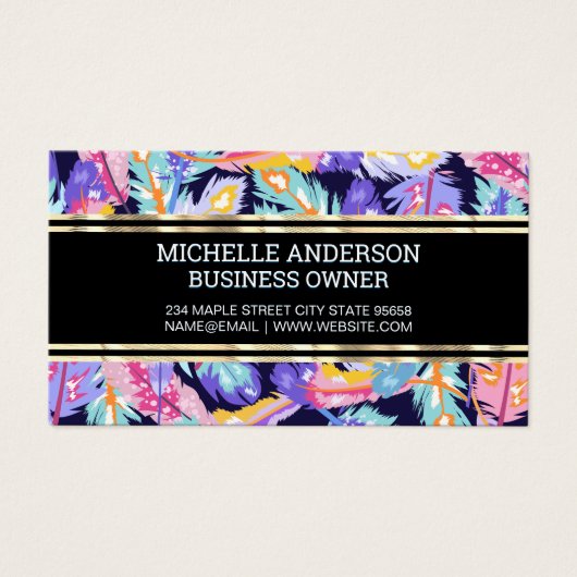 Motif en plumes colorées | Ajustement d'or (Devant)