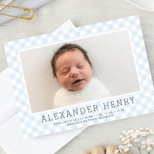 Motif En vichy bleu doux FAIRE-PART DE NAISSANCE