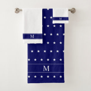 Motif étoile blanche et monogramme sur bleu marine