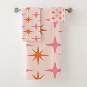 Motif étoilé Rétro Milieu de Siècle Rose Orange