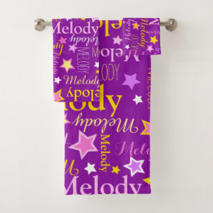 Motif étoiles nom de fille rose jaune violet