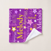 Motif étoiles nom de fille rose jaune violet (Gant de toilette)
