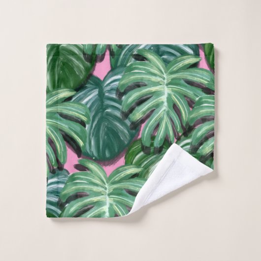 Motif exotique Feuille tropical vert (Gant de toilette)