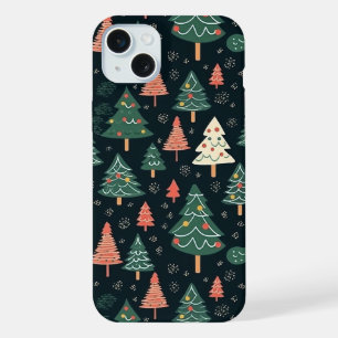 Motif festif d'arbre de Noël vert et corail