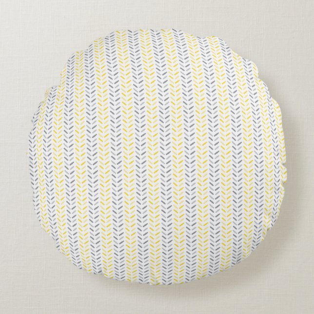 Motif feuille Coussin rond jaune et gris (Devant)