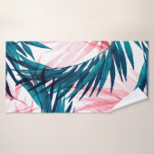 Motif feuille de palmier vert et rose (Serviette de bain)
