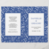 motif feuille, programme de mariage plié bleu indi (Devant)