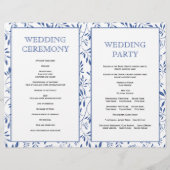 motif feuille, programme de mariage plié bleu indi (Dos)