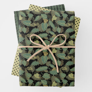 Motif Feuilles d'Arbre de Forêt Vert Marron Ocre H