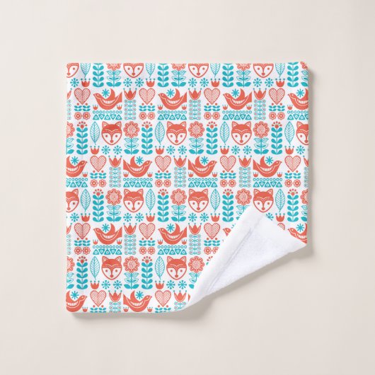 Motif finlandais d'art populaire de Fox et (Gant de toilette)