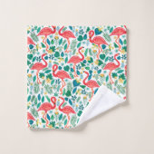 Motif Flamants roses roses et fleurs tropicales (Gant de toilette)