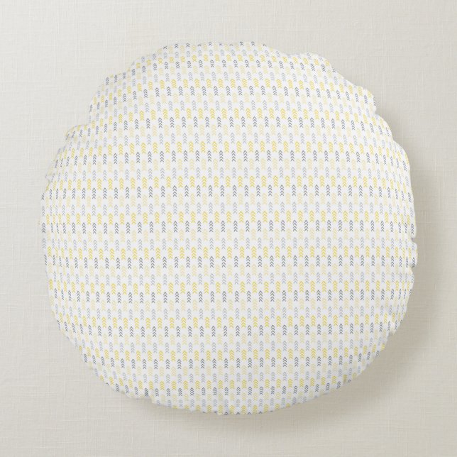 Motif Flèche Jaune et Gris Coussin rond (Devant)