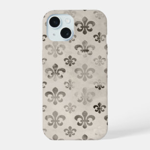 Motif Fleur De Lis Gris Argent en détresse Tendanc