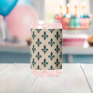 Motif Fleur de Lis, Vert Royal Français sur Crème