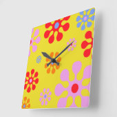 Motif Fleur Fraîche Rétro Horloge Mur Jaune (Angle)