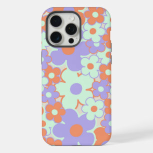 Motif Fleur Rétro Années 70 Y2K Bleu Violet Orange