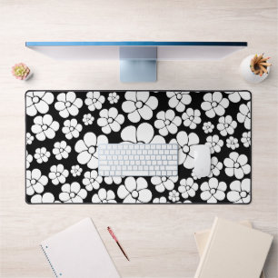 Motif Fleur rétro en blanc sur noir
