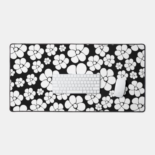 Motif Fleur rétro en blanc sur noir (Clavier et souris)