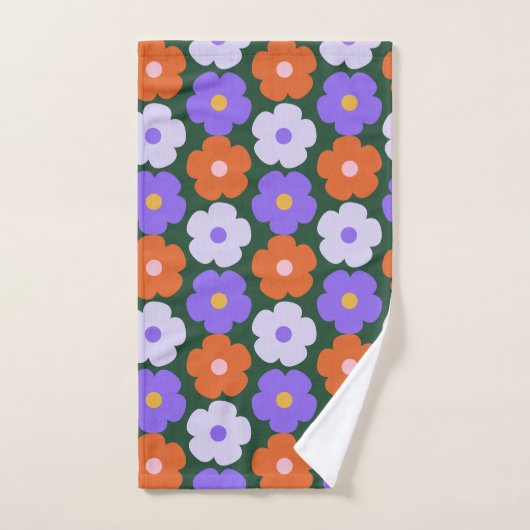 Motif Fleur rétro mignonne en violet et vert   (Serviette à main)