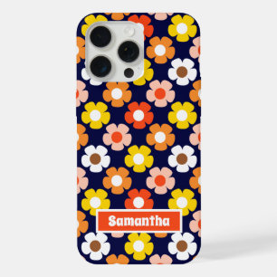Motif Fleurs Automne Rétro Bleu