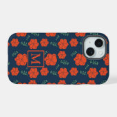 Motif Fleurs Rouges Monogramme Bleu Foncé (Verso Horizontal)
