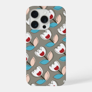 Motif Fleurs Tulipes Blanches Bleues Rouges Rétro