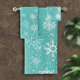 Motif Flocons de Neige Bleu Turquoise Doux Gel Hiv