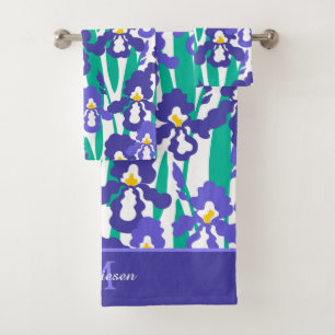 Motif Floral Abstrait bleu Iris Monogramme