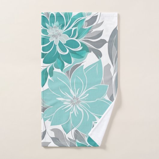 Motif floral, Aqua, mer Turquoise, Turquoise et Gr (Serviette à main)