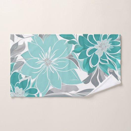 Motif floral, Aqua, mer Turquoise, Turquoise et Gr (Serviette à main)