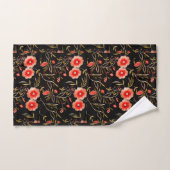 Motif floral Arrière - plan foncé rose rouge vert (Serviette à main)