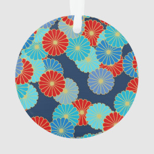 Motif floral Art déco - bleu, turquoise et rouge