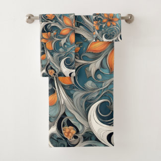 Motif floral Art Nouveau sarcelle orange