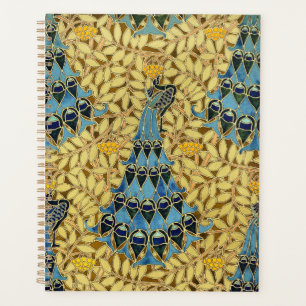 Motif floral au paon bleu Art nouveau vintage