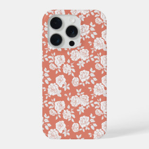 Motif floral blanc rose corail moderne