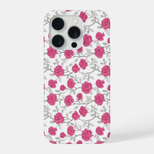Motif floral blanc rose rose dessiné à la main