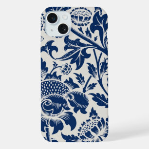 Motif floral bleu complexe sur fond clair