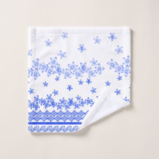 Motif floral bleu et blanc, (Gant de toilette)