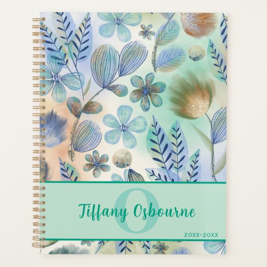 Motif floral bleu et vert doux (Devant)