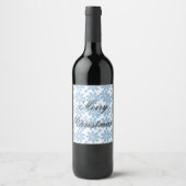 Motif Floral Bleu - Étiquettes de vin (Devant)