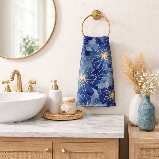 Motif Floral Bleu Or Moderne