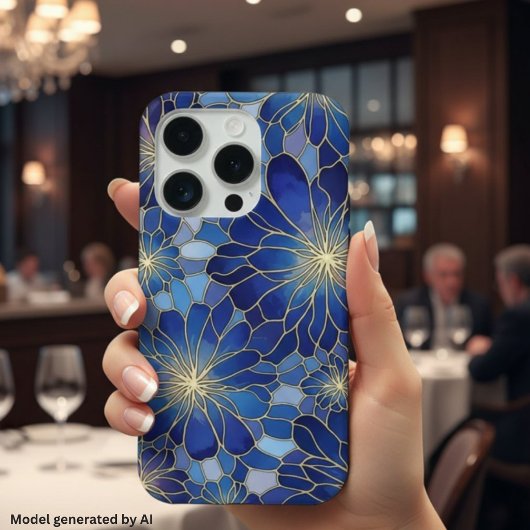 Motif floral bleu or moderne
