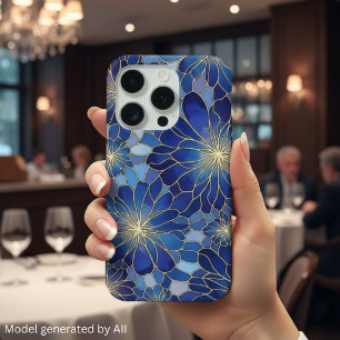 Motif floral bleu or moderne