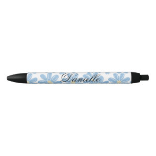 Motif Floral Bleu - Stylo d'encre noir personnalis